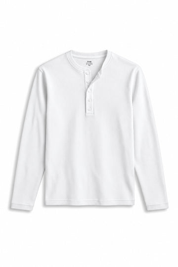 IVAR White Ribbed 5 Button Henley, flat lay front view