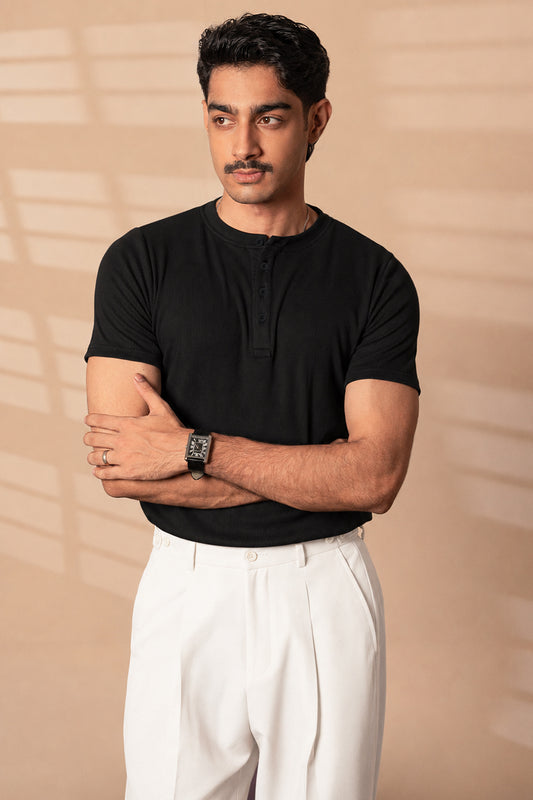 IVAR Black Ribbed Henley