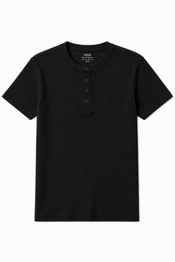 IVAR Black Ribbed Henley
