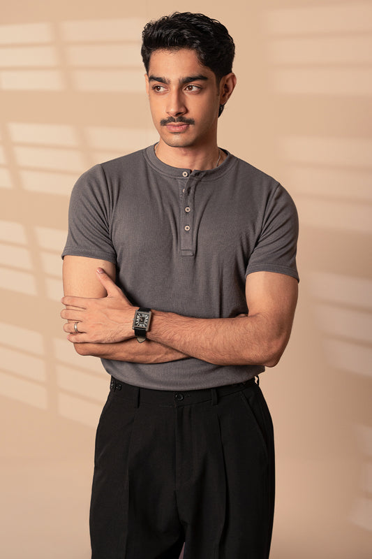 IVAR Smoked Grey Ribbed Henley
