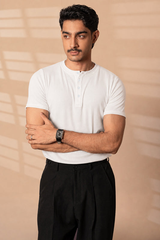 IVAR White Ribbed Henley