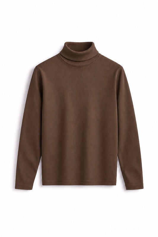 IVAR Brown Ribbed Highneck, flat lay front view