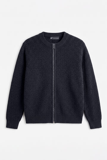 IVAR Charcoal Ribbed Knitted Cardigan, flat lay front view