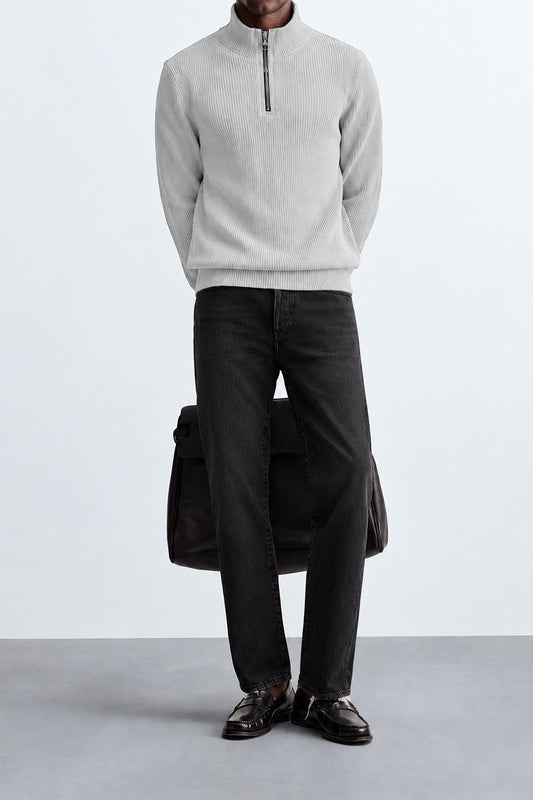 IVAR Heather Grey Ribbed Quarter Zipper