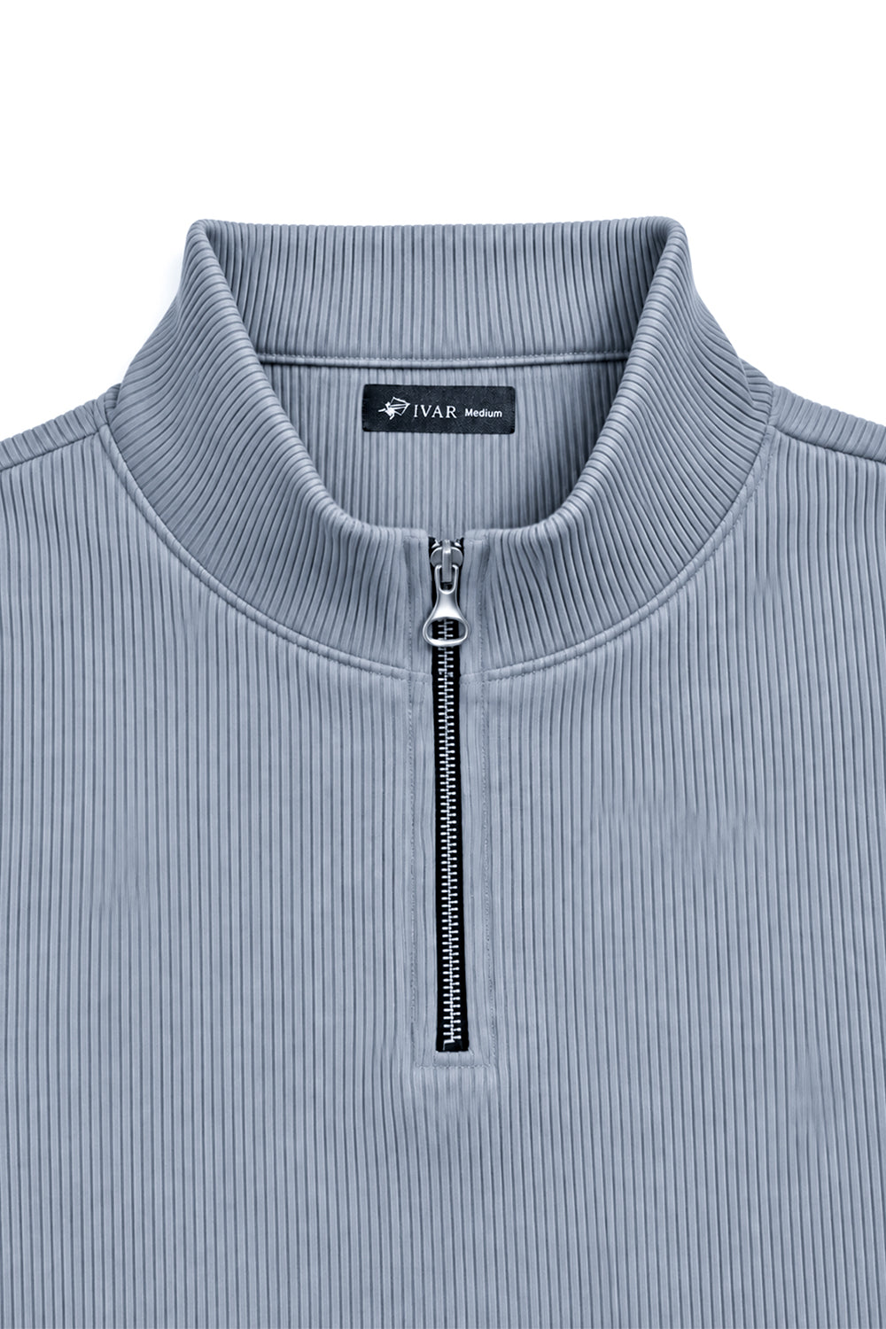 IVAR Ice Blue Ribbed Quarter Zipper – ice blue ribbed quarter zip pullover, view 3