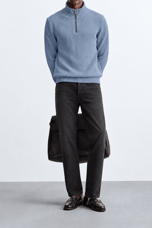 IVAR Ice Blue Ribbed Quarter Zipper