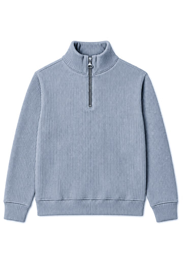 IVAR Ice Blue Ribbed Quarter Zipper – men's ice blue ribbed knit quarter zipper
