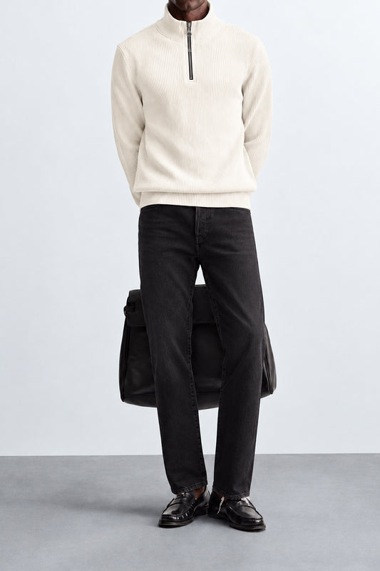 IVAR Off White Ribbed Quarter Zipper