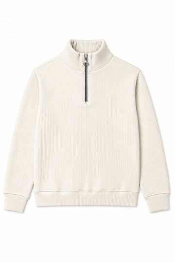 IVAR Off White Ribbed Quarter Zipper – men's off white ribbed knit quarter zipper