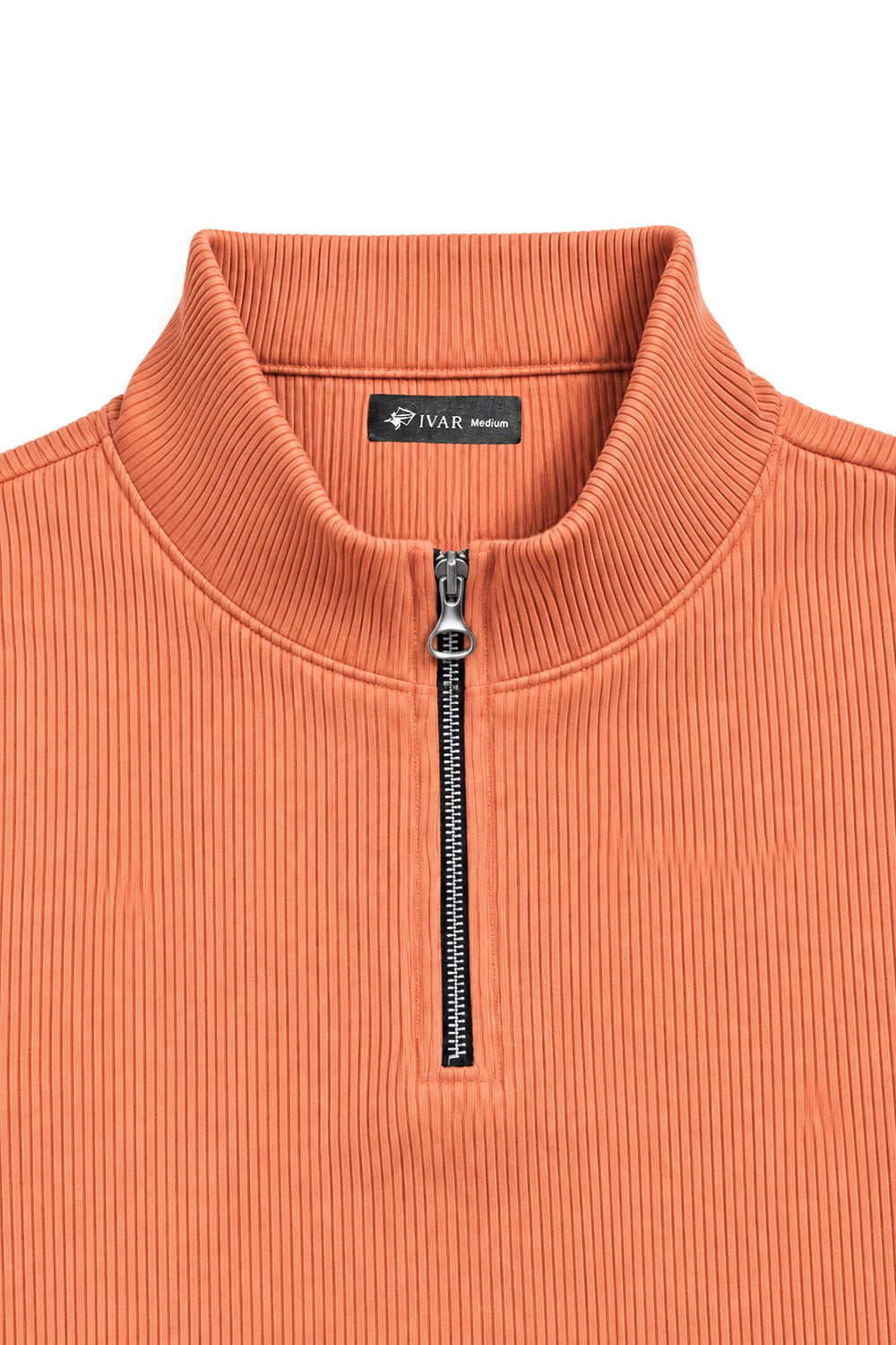 IVAR Peach Ribbed Quarter Zipper – peach ribbed quarter zip pullover, view 3