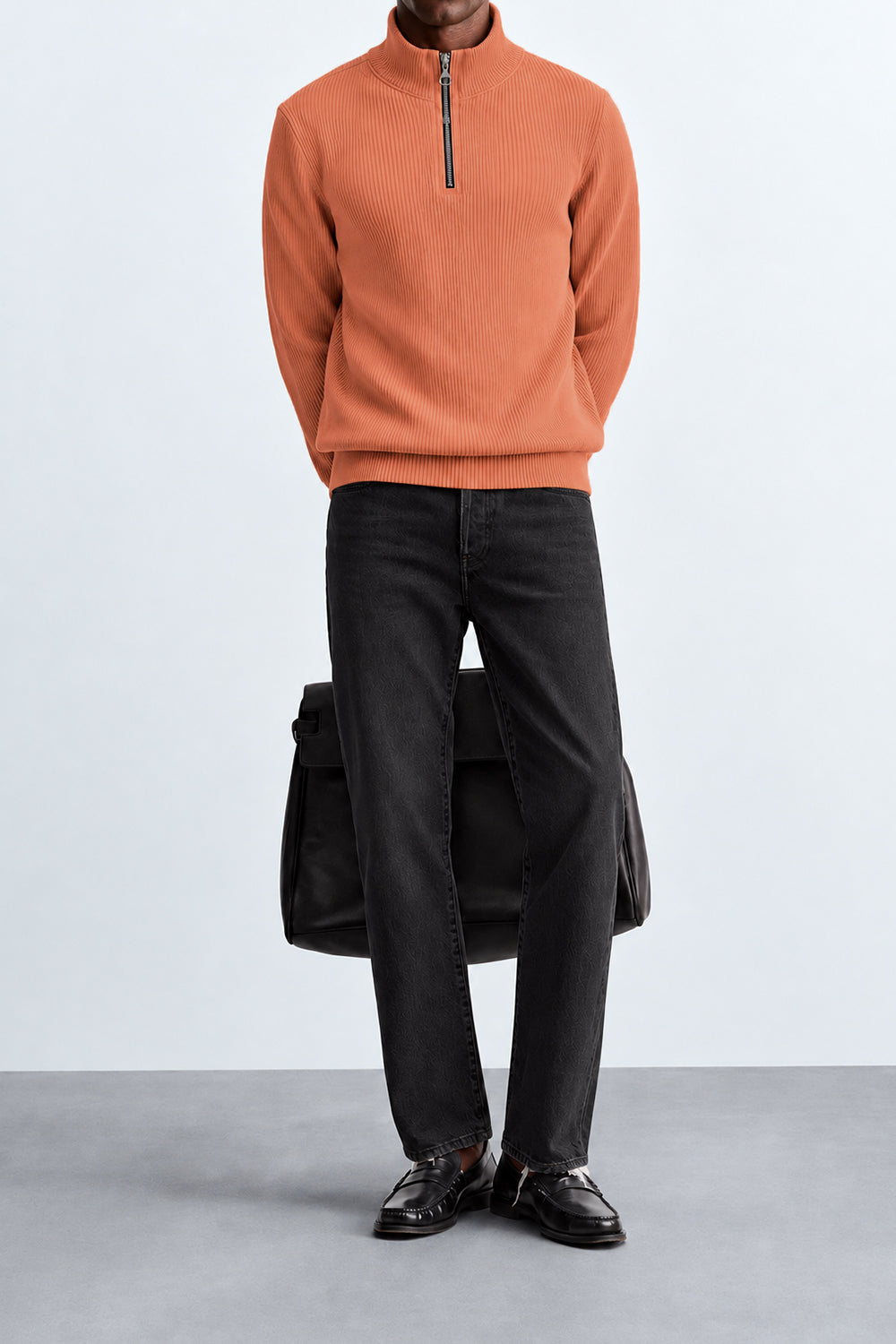 IVAR Peach Ribbed Quarter Zipper – peach ribbed quarter zip pullover, view 2