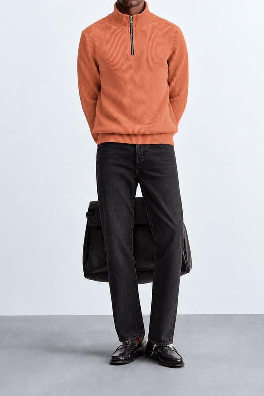 IVAR Peach Ribbed Quarter Zipper