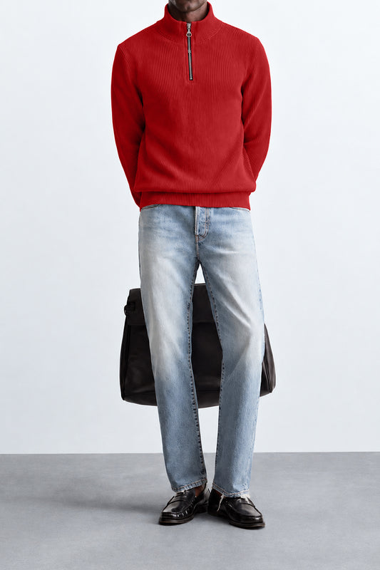 IVAR Red Ribbed Quarter Zipper
