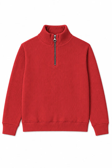 IVAR Red Ribbed Quarter Zipper – men's red ribbed knit quarter zipper