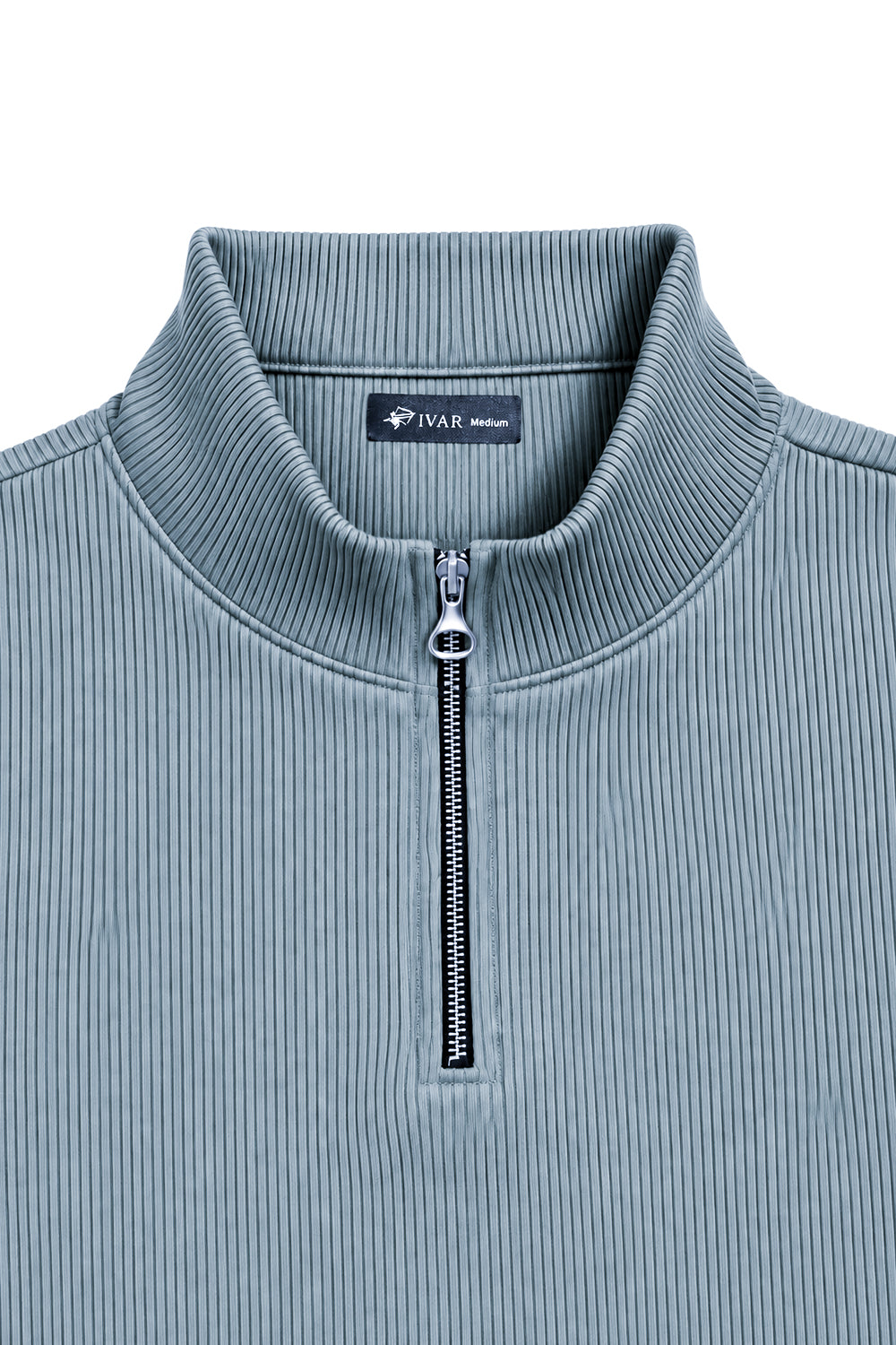IVAR Sage Green Ribbed Quarter Zipper – sage green ribbed quarter zip pullover, view 3