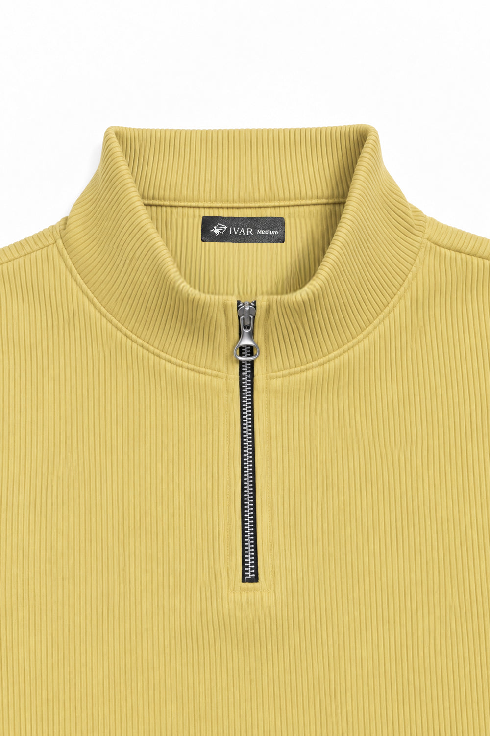 IVAR Yellow Ribbed Quarter Zipper – yellow ribbed quarter zip pullover, view 3
