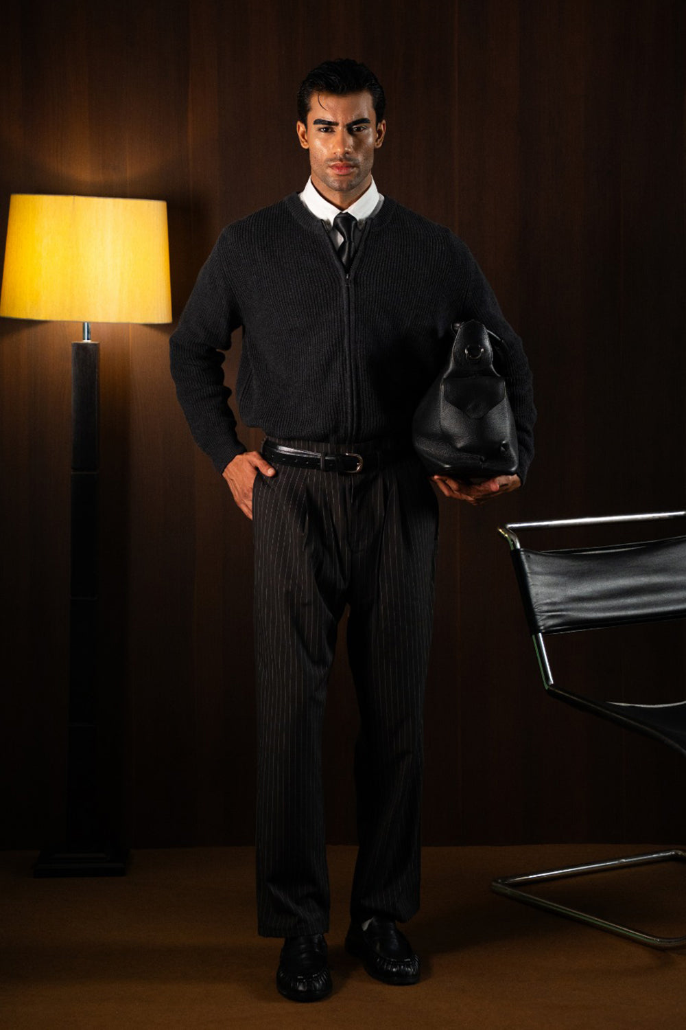 IVAR Charcoal Ribbed Knitted Cardigan – view 2
