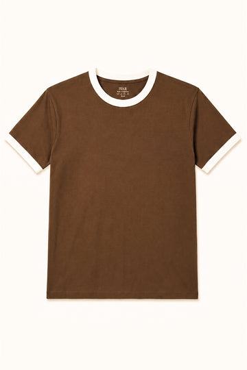 IVAR Cambridge Brown Ringer Tshirt - Front Flat Lay - IVAR Clothing