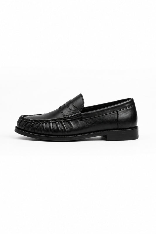 Ivar Black Ruched Penny Loafers, side view