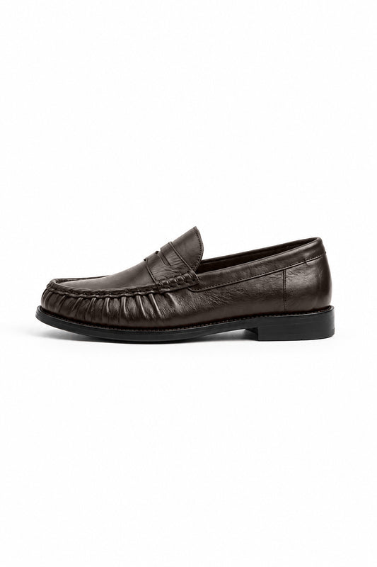 Ivar Brown Ruched Penny Loafers, side view