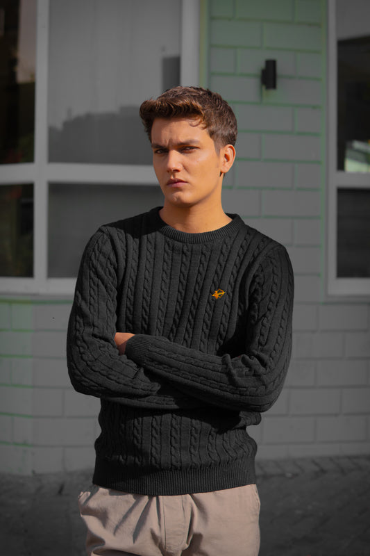 Black Cable Knit - Wool style sweater