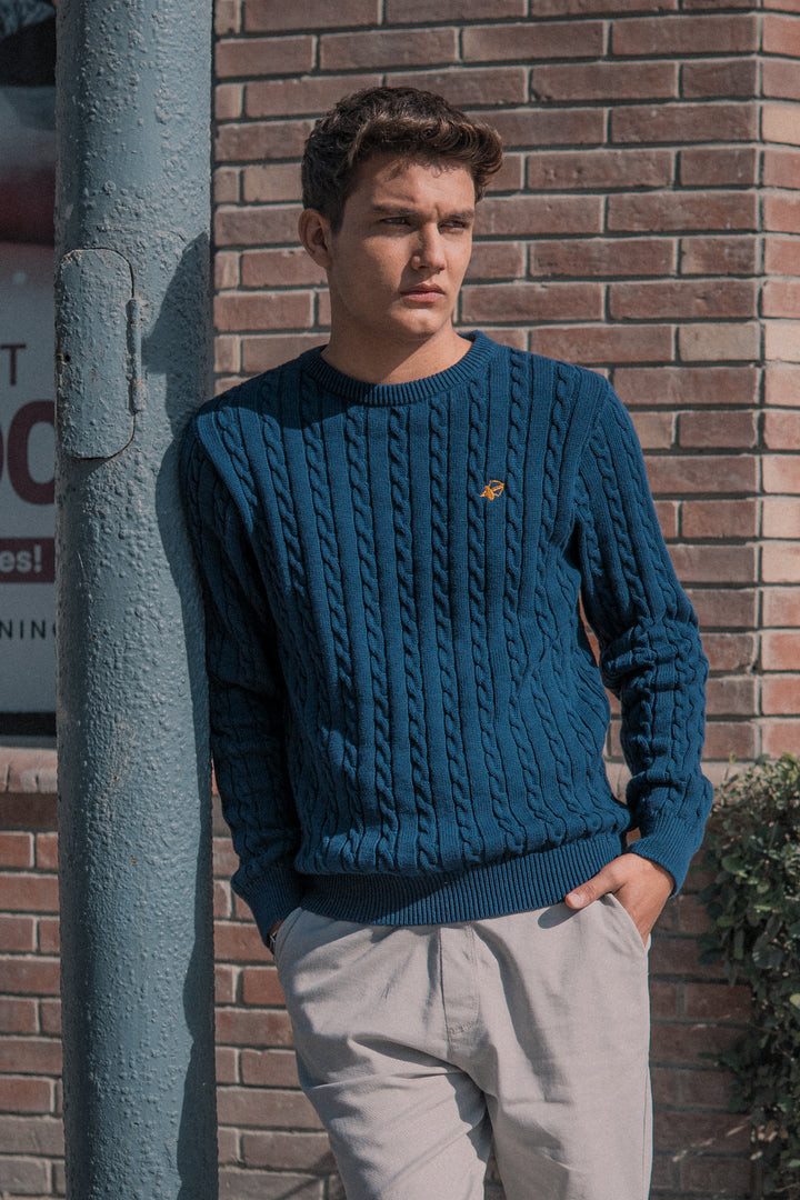 Navy Cable Knit - Wool style sweater