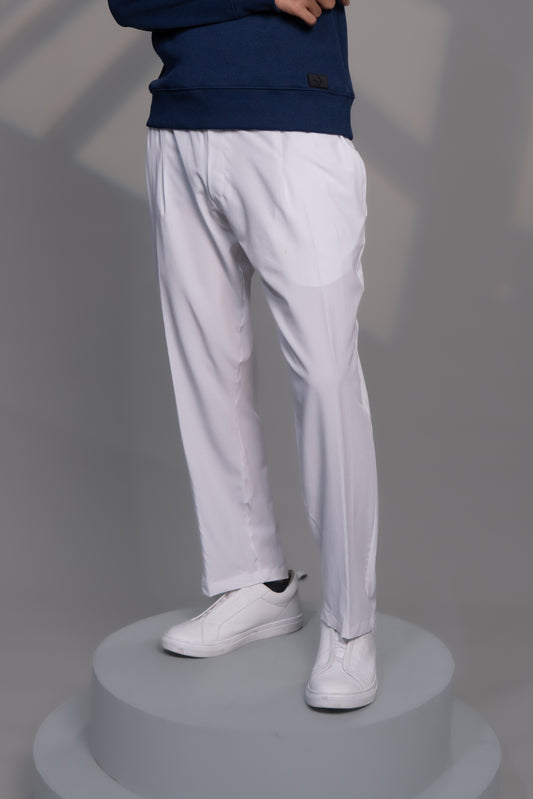 IVAR® White Lycra Pleated Stapered Pants