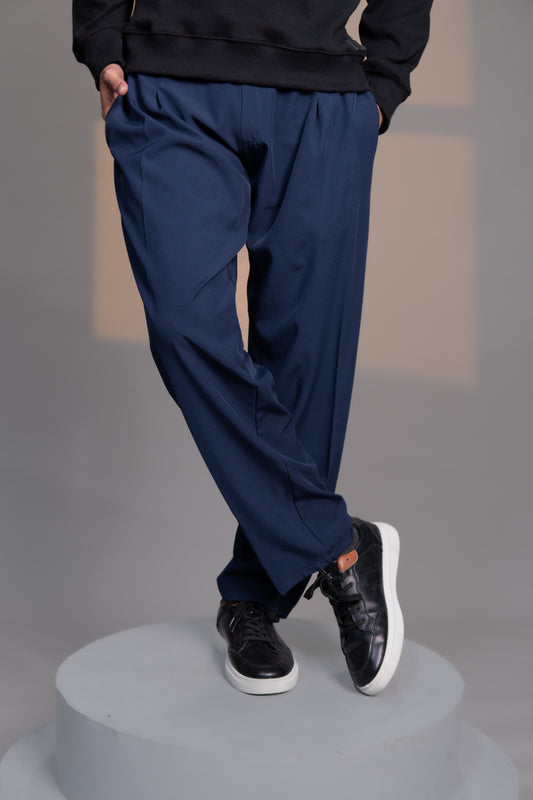 IVAR® Navy Lycra Pleated Stapered Pants