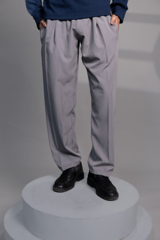 IVAR® Grey Lycra Pleated Stapered Pants