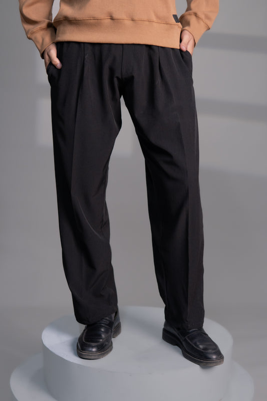 IVAR® Black Lycra Pleated Stapered Pants