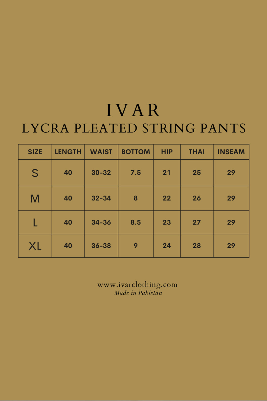 IVAR® Lycra Pleated String Pants