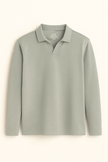IVAR® Sage Grey Full Sleeve Johnny Collar Polo