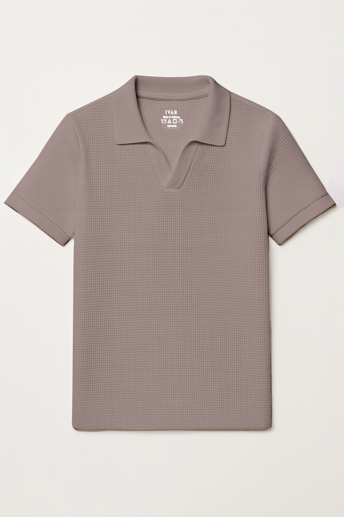 IVAR® Sand Stone Waffle Knit Johnny Collar Polo