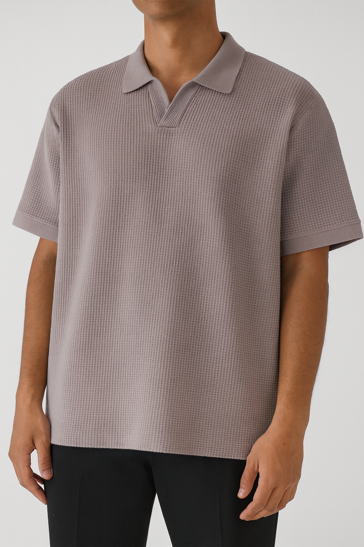 IVAR® Sand Stone Waffle Knit Johnny Collar Polo