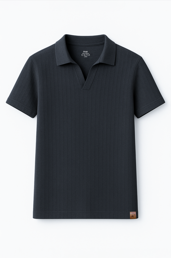 IVAR® Charcoal Drop Needle Johnny Collar Polo