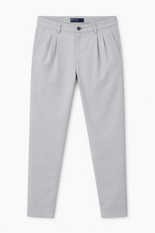 IVAR® Silver Twill Straight Fit Pleated Pants