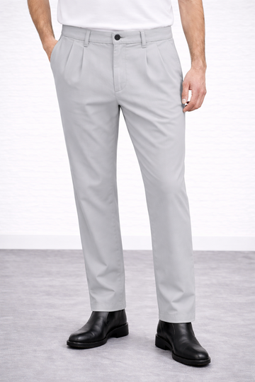 IVAR® Silver Twill Straight Fit Pleated Pants