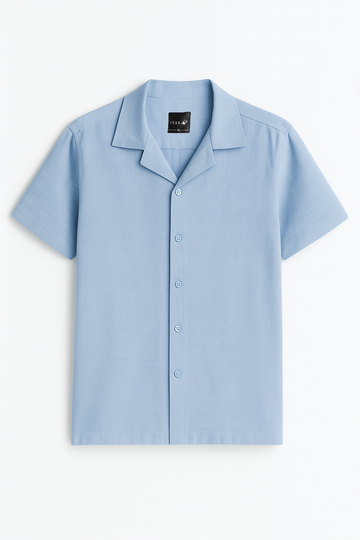 IVAR®  Sky Blue Jacquard Cuban Collar Shirt