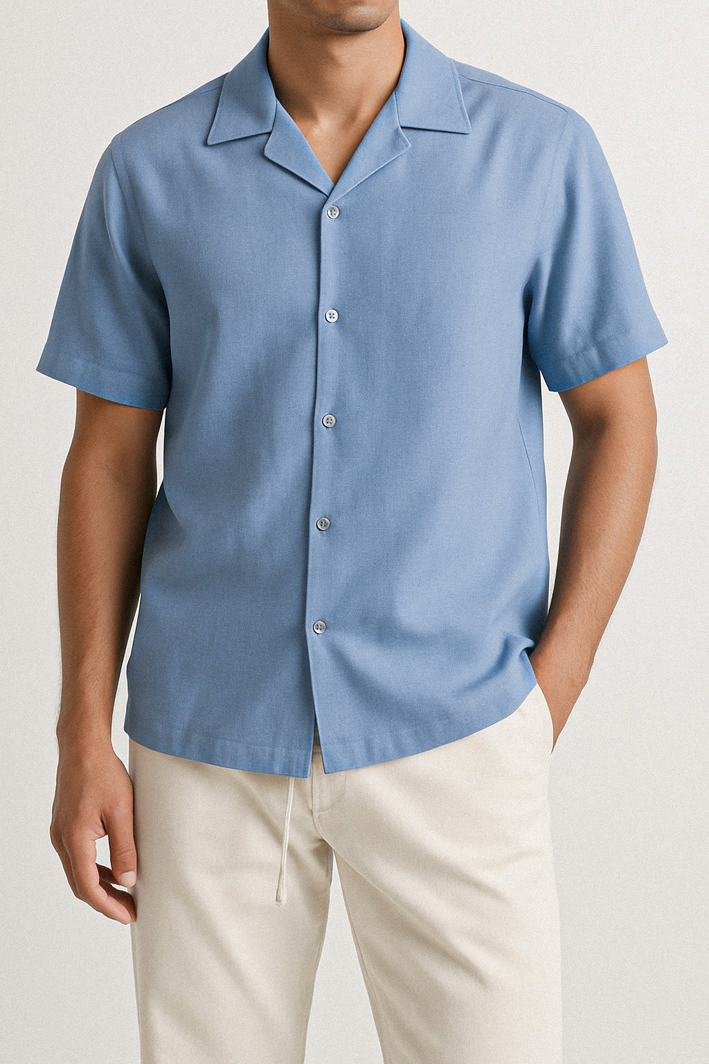 IVAR®  Sky Blue Jacquard Cuban Collar Shirt