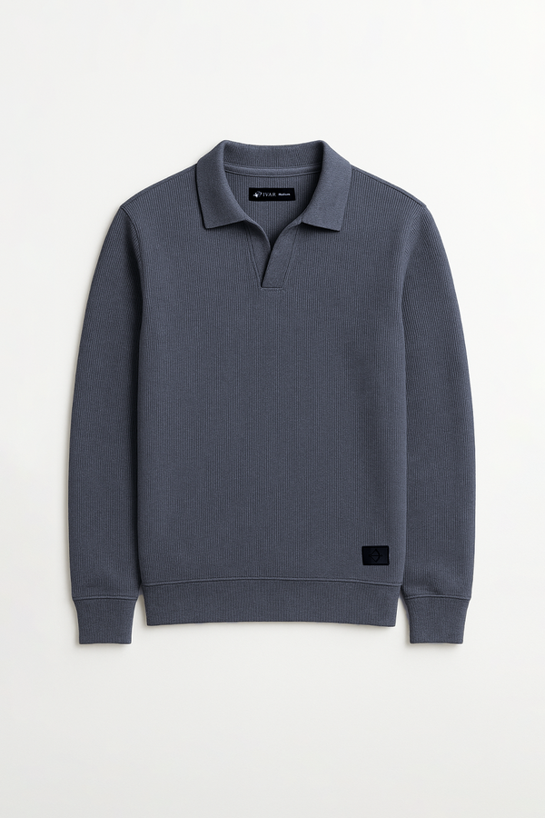 IVAR® Steel Blue Johnny Collar Ribline Polo