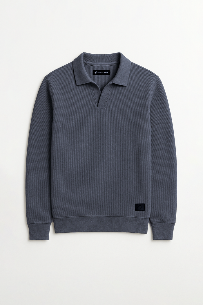 IVAR® Steel Blue Johnny Collar Ribline Polo