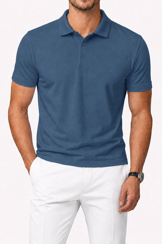 IVAR Pastel Blue Stitchless Polo - Model Wearing, Front View - IVAR Clothing