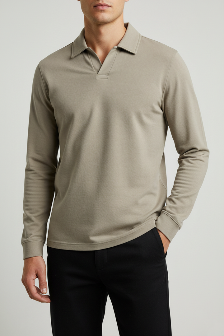 IVAR® Stone Beige Full Sleeve Johnny Collar Polo