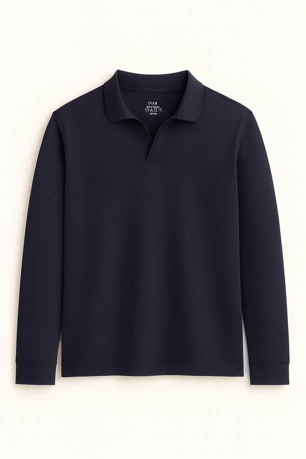 IVAR® Storm Blue Full Sleeve Johnny Collar Polo