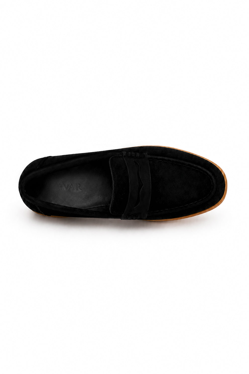Ivar Black Suede Hudson Penny Loafers - Top View - IVAR Clothing