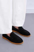 Ivar Black Suede Hudson Penny Loafers - Model Wearing - IVAR Clothing