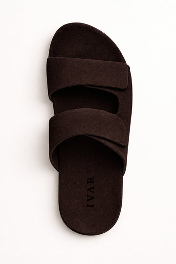 IVAR® Chocolate Brown Suede Slides