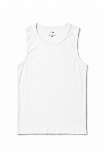 IVAR White Muscle Ribbed Tanktop - Front Flat Lay - IVAR Clothing