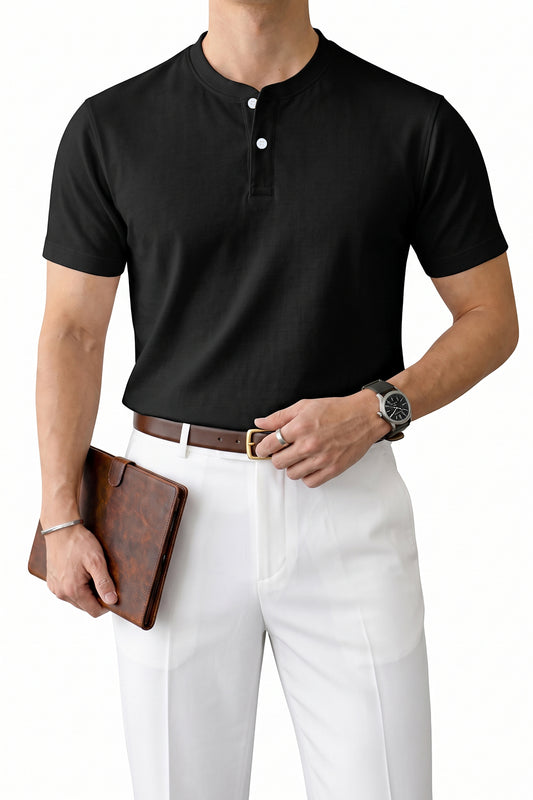 IVAR Tapered Fit Black Henley