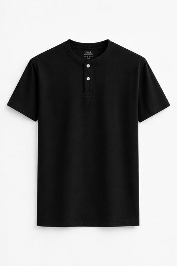 IVAR Tapered Fit Black Henley